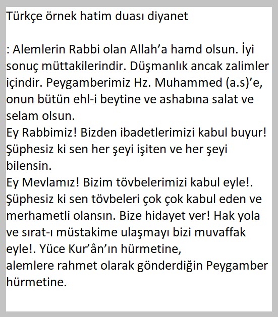 hatim duası diyanet